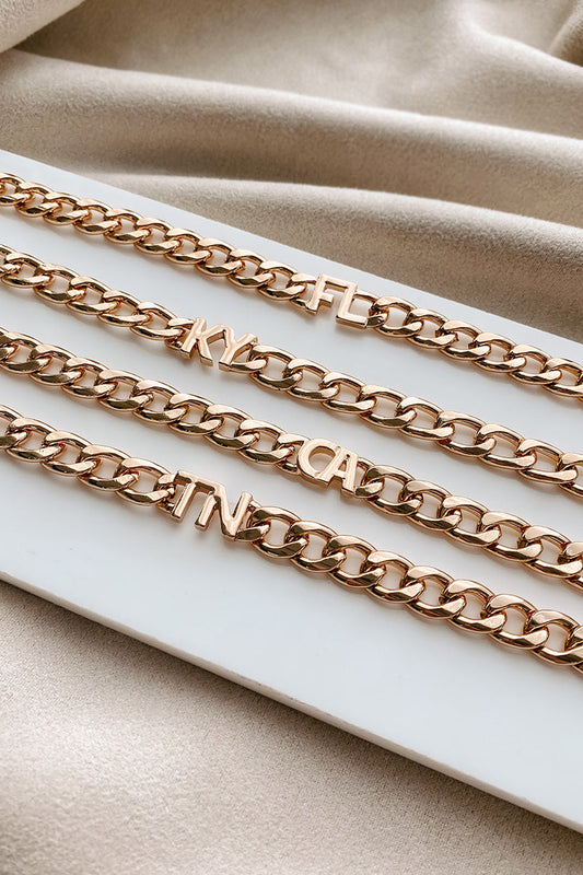 Where I Call Home State Abbreviation Chain Necklace (Gold)