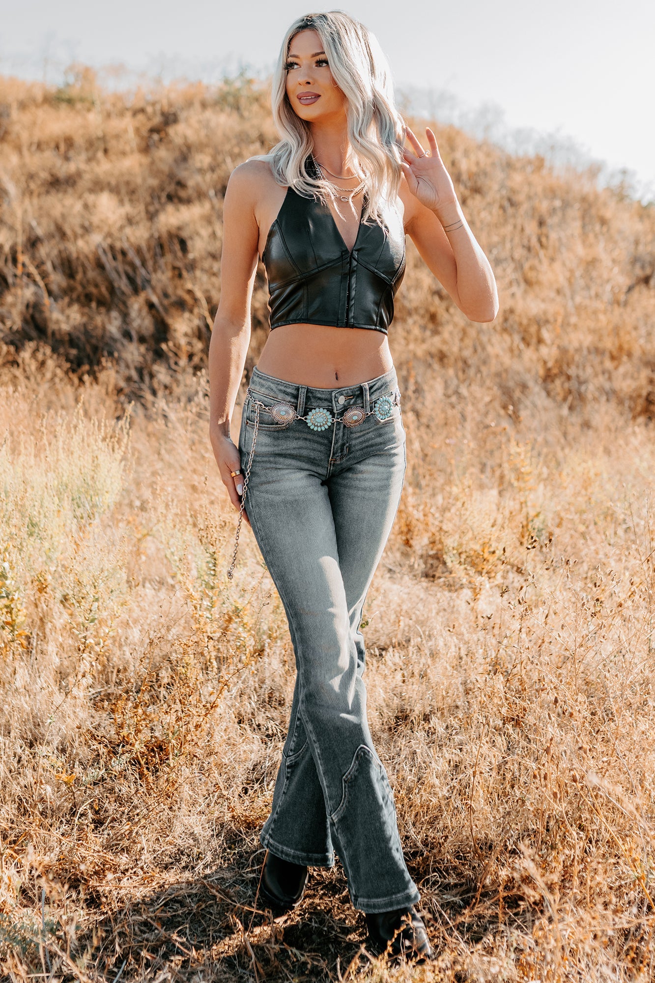 Urban Glow Faux Leather Halter Crop Top (Black)